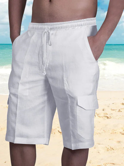 Linen Shorts Multi Pocket Tether Men's Beach Cargo Pants - Shello's Creative Boutique