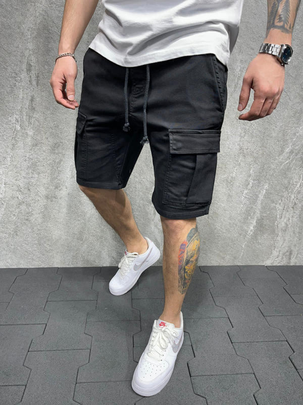 Street solid color casual five-point pants woven casual multi-pocket tether cargo shorts Shello's Creative Boutique