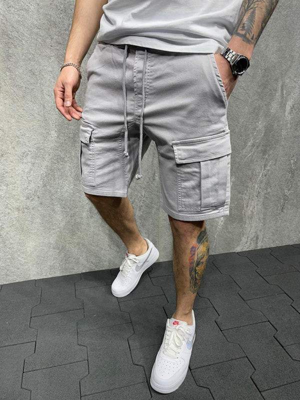 Street solid color casual five-point pants woven casual multi-pocket tether cargo shorts Shello's Creative Boutique