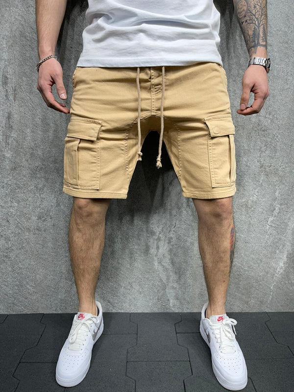 Street solid color casual five-point pants woven casual multi-pocket tether cargo shorts Shello's Creative Boutique