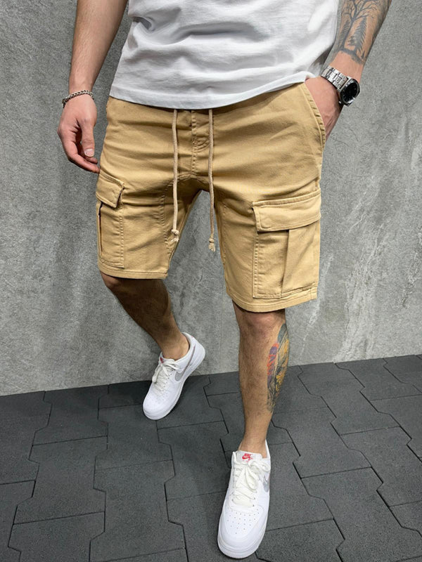 Street solid color casual five-point pants woven casual multi-pocket tether cargo shorts Shello's Creative Boutique