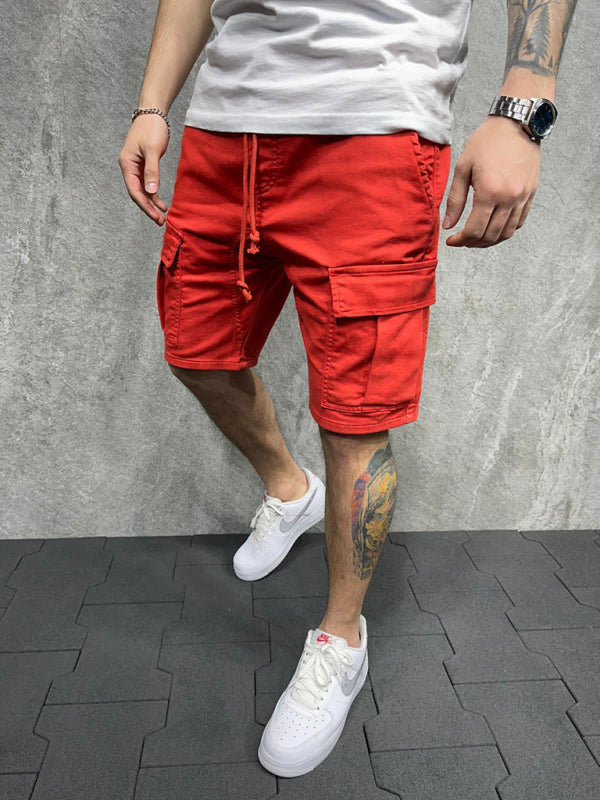 Street solid color casual five-point pants woven casual multi-pocket tether cargo shorts Shello's Creative Boutique