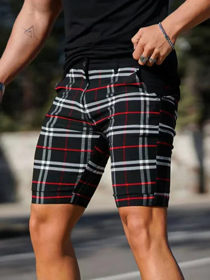 men's skinny plaid plus size casual shorts - Shello's Creative Boutique