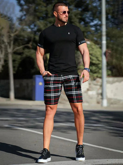 men's skinny plaid plus size casual shorts - Shello's Creative Boutique