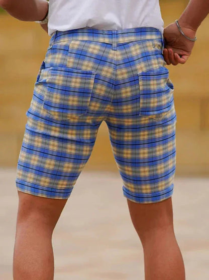 men's skinny plaid plus size casual shorts - Shello's Creative Boutique