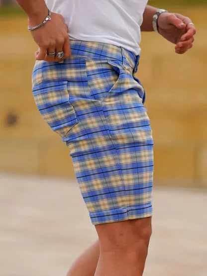 men's skinny plaid plus size casual shorts - Shello's Creative Boutique