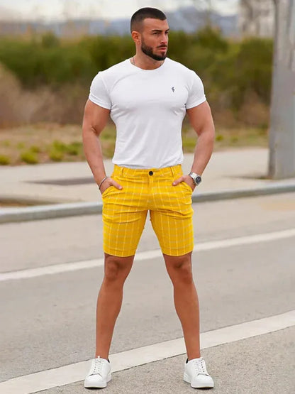 men's skinny plaid plus size casual shorts - Shello's Creative Boutique