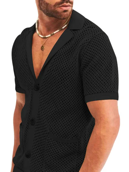 Short-Sleeved Shorts Knit Lapel Cardigan Two-Piece Men's Suit - Shello's Creative Boutique