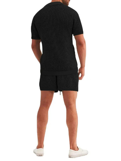 Short-Sleeved Shorts Knit Lapel Cardigan Two-Piece Men's Suit - Shello's Creative Boutique