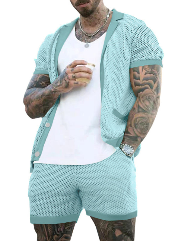 Short-sleeved shorts Knit lapel cardigan Short-sleeved men's suit Shello's Creative Boutique
