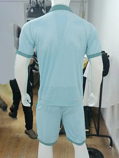 Short-Sleeved Shorts Knit Lapel Cardigan Two-Piece Men's Suit - Shello's Creative Boutique
