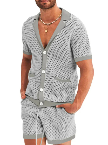 Short-Sleeved Shorts Knit Lapel Cardigan Two-Piece Men's Suit - Shello's Creative Boutique