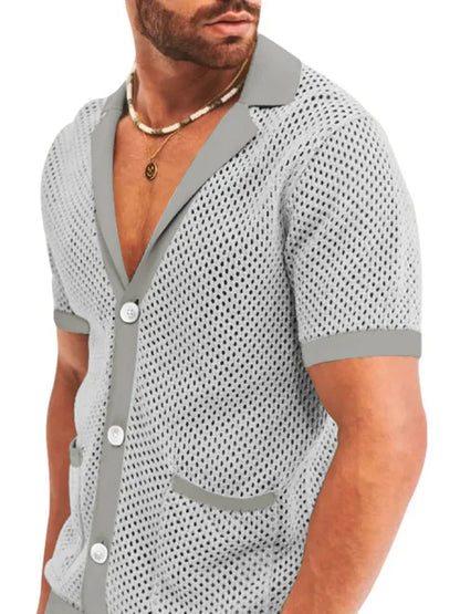 Short-Sleeved Shorts Knit Lapel Cardigan Two-Piece Men's Suit - Shello's Creative Boutique