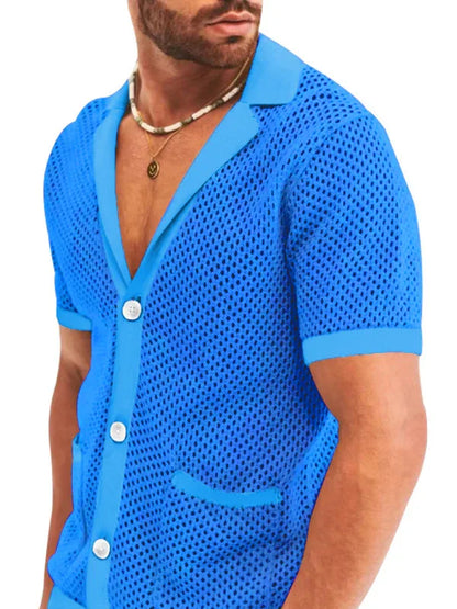 Short-Sleeved Shorts Knit Lapel Cardigan Two-Piece Men's Suit - Shello's Creative Boutique