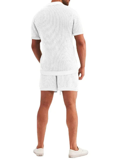 Short-Sleeved Shorts Knit Lapel Cardigan Two-Piece Men's Suit - Shello's Creative Boutique
