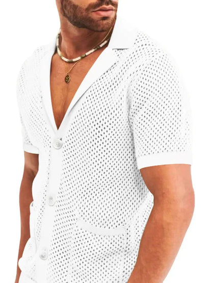 Short-Sleeved Shorts Knit Lapel Cardigan Two-Piece Men's Suit - Shello's Creative Boutique