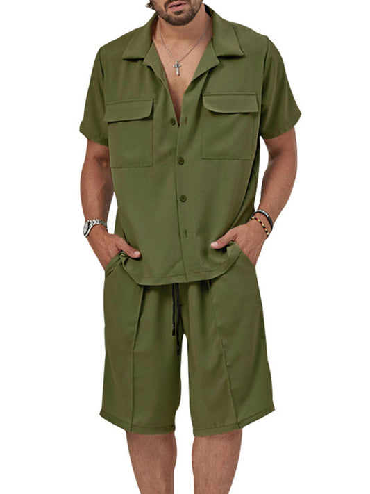 New men's new lapel casual shirt shorts two-piece set Shello's Creative Boutique