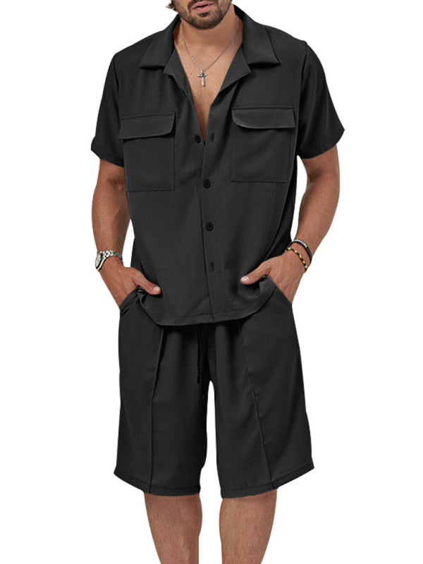 New men's new lapel casual shirt shorts two-piece set Shello's Creative Boutique