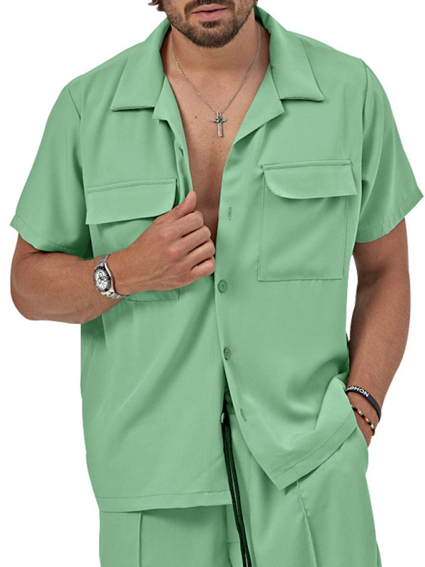New men's new lapel casual shirt shorts two-piece set Shello's Creative Boutique