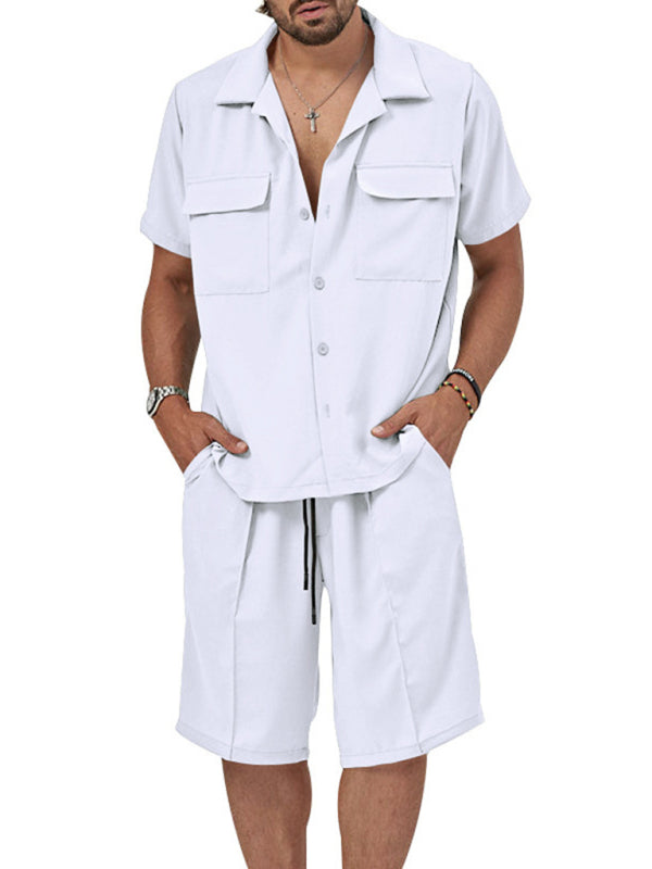 New men's new lapel casual shirt shorts two-piece set Shello's Creative Boutique