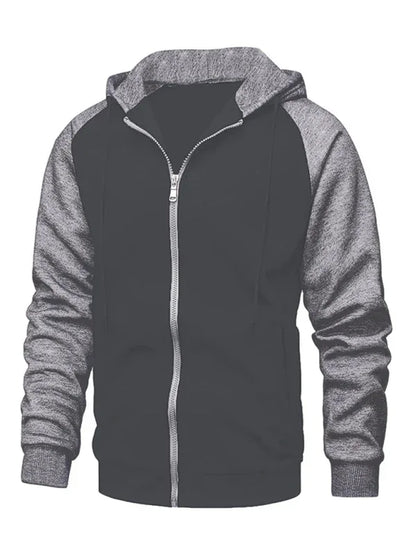 Men Contrasting Colour Zipper Cardigan Plus Fleece Hoodie - Shello's Creative Boutique