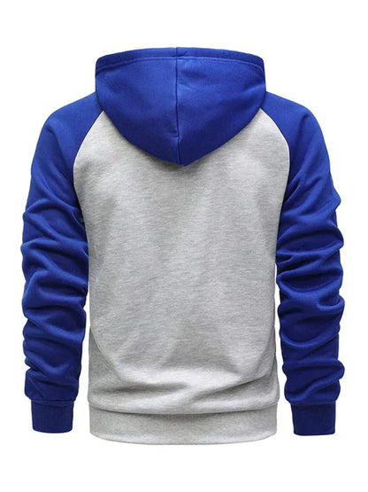 Men Contrasting Colour Zipper Cardigan Plus Fleece Hoodie - Shello's Creative Boutique
