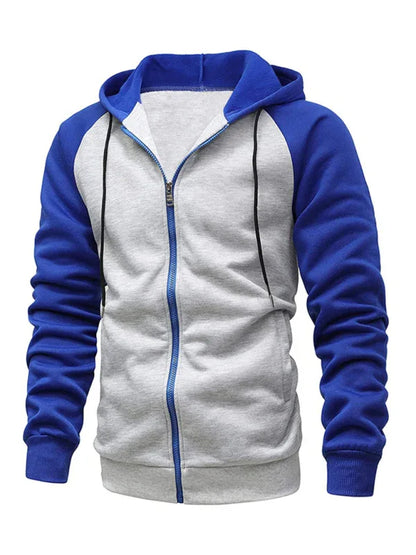 Men Contrasting Colour Zipper Cardigan Plus Fleece Hoodie - Shello's Creative Boutique