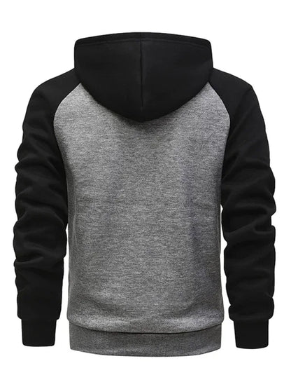 Men Contrasting Colour Zipper Cardigan Plus Fleece Hoodie - Shello's Creative Boutique