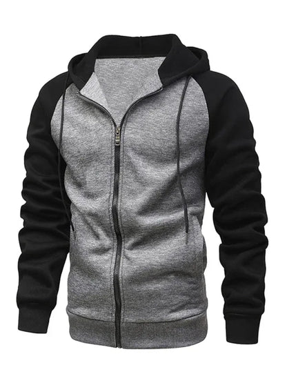 Men Contrasting Colour Zipper Cardigan Plus Fleece Hoodie - Shello's Creative Boutique