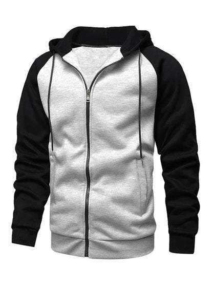 Men Contrasting Colour Zipper Cardigan Plus Fleece Hoodie - Shello's Creative Boutique