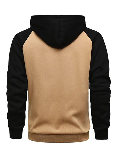 Men Contrasting Colour Zipper Cardigan Plus Fleece Hoodie - Shello's Creative Boutique