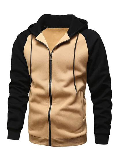 Men Contrasting Colour Zipper Cardigan Plus Fleece Hoodie - Shello's Creative Boutique