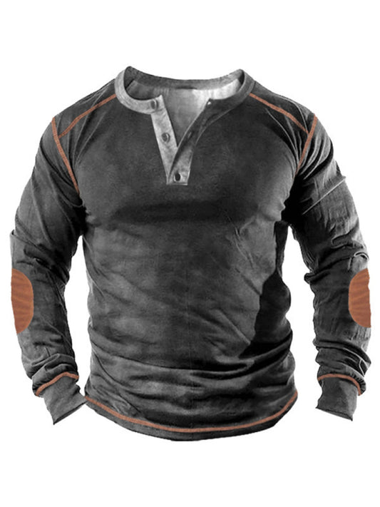 Open placket 3d printed henley suit long-sleeved top men Shello's Creative Boutique