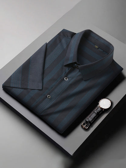 New plus size men's striped short-sleeved shirt Shello Creative Boutique