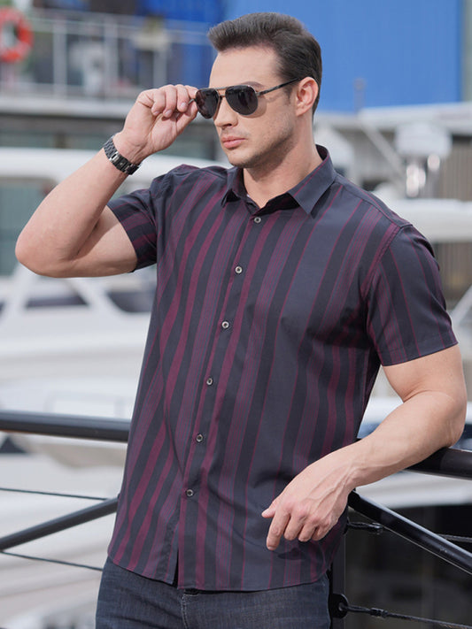 New plus size men's striped short-sleeved shirt Shello Creative Boutique