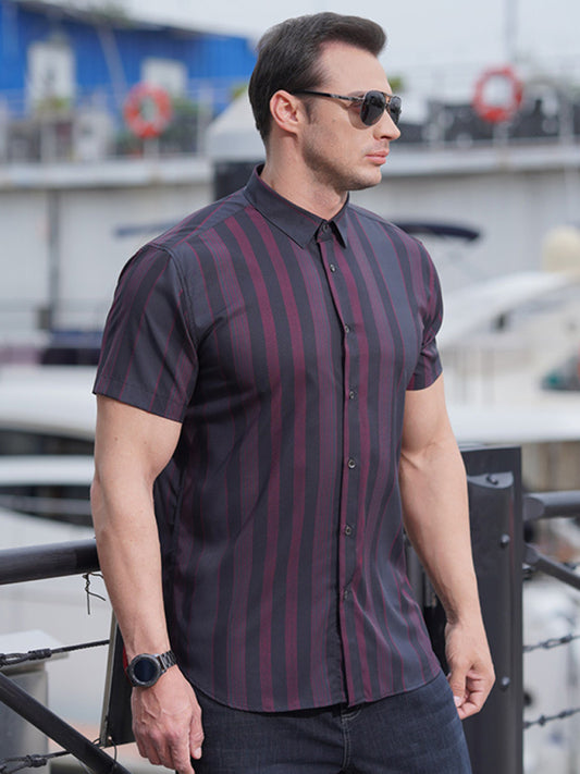 New plus size men's striped short-sleeved shirt Shello Creative Boutique