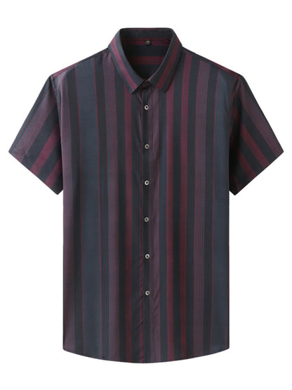 New plus size men's striped short-sleeved shirt Shello Creative Boutique