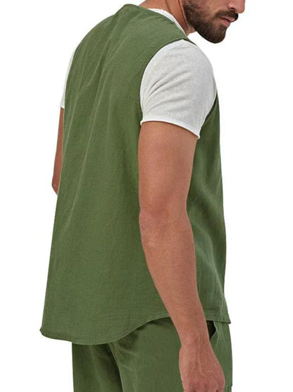 Men's two-piece vest shorts casual sleeveless cardigan suit - Shello's Creative Boutique