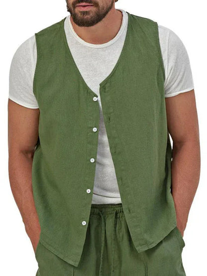 Men's two-piece vest shorts casual sleeveless cardigan suit - Shello's Creative Boutique