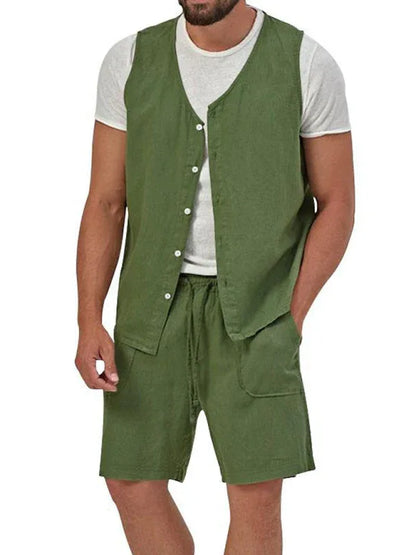 Men's two-piece vest shorts casual sleeveless cardigan suit - Shello's Creative Boutique