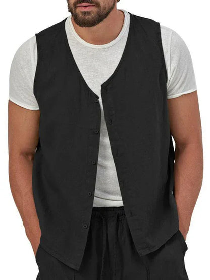 Men's two-piece vest shorts casual sleeveless cardigan suit - Shello's Creative Boutique