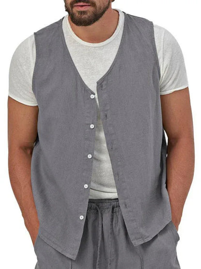Men's two-piece vest shorts casual sleeveless cardigan suit - Shello's Creative Boutique