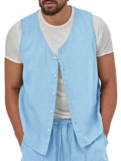 Men's two-piece vest shorts casual sleeveless cardigan suit - Shello's Creative Boutique
