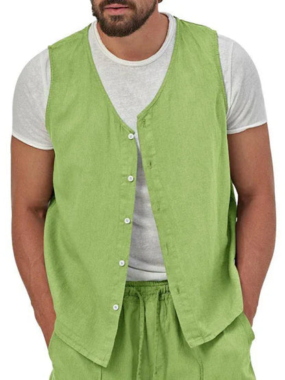 Men's two-piece vest shorts casual sleeveless cardigan suit - Shello's Creative Boutique
