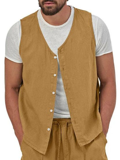 Men's two-piece vest shorts casual sleeveless cardigan suit - Shello's Creative Boutique