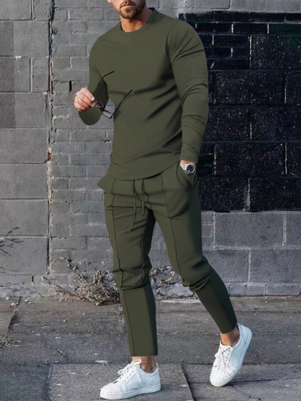 New Men's Two-piece Set Round Neck Long Sleeve T-Shirt Trousers Casual Sports Suit Shello's Creative Boutique