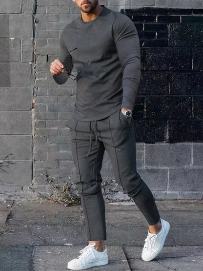 Men's Two-Piece Casual Sports Suit – Crewneck Long Sleeve T-Shirt & Trousers - Shello's Creative Boutique