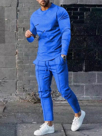 Men's Two-Piece Casual Sports Suit – Crewneck Long Sleeve T-Shirt & Trousers - Shello's Creative Boutique