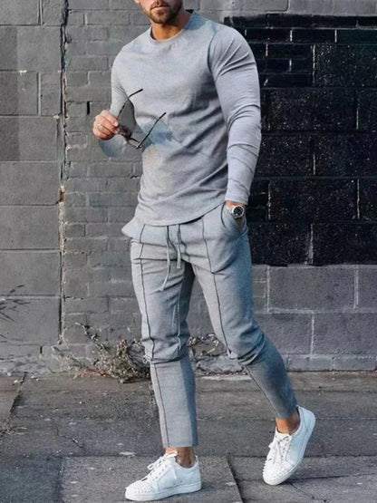 Men's Two-Piece Casual Sports Suit – Crewneck Long Sleeve T-Shirt & Trousers - Shello's Creative Boutique