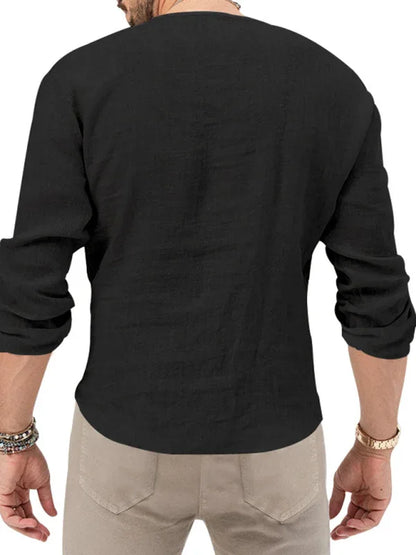 Men's Henry Long Sleeve T-Shirt – Slim Fit, Solid Colour, Deep V-Neck - Shello's Creative Boutique